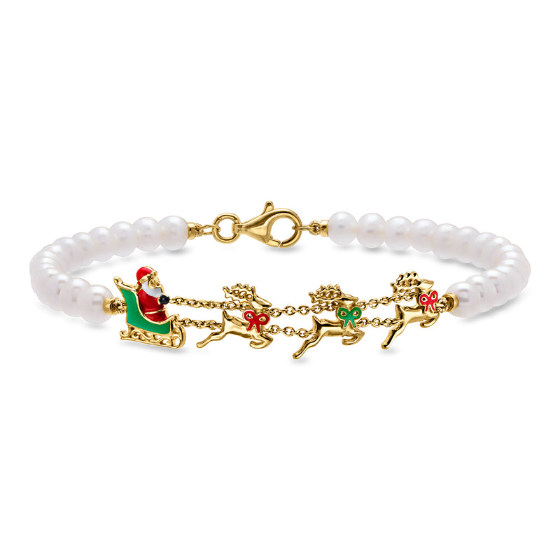 4-4.5mm Cultured Pearl Christmas Station Bracelet in 18kt Gold Over Sterling