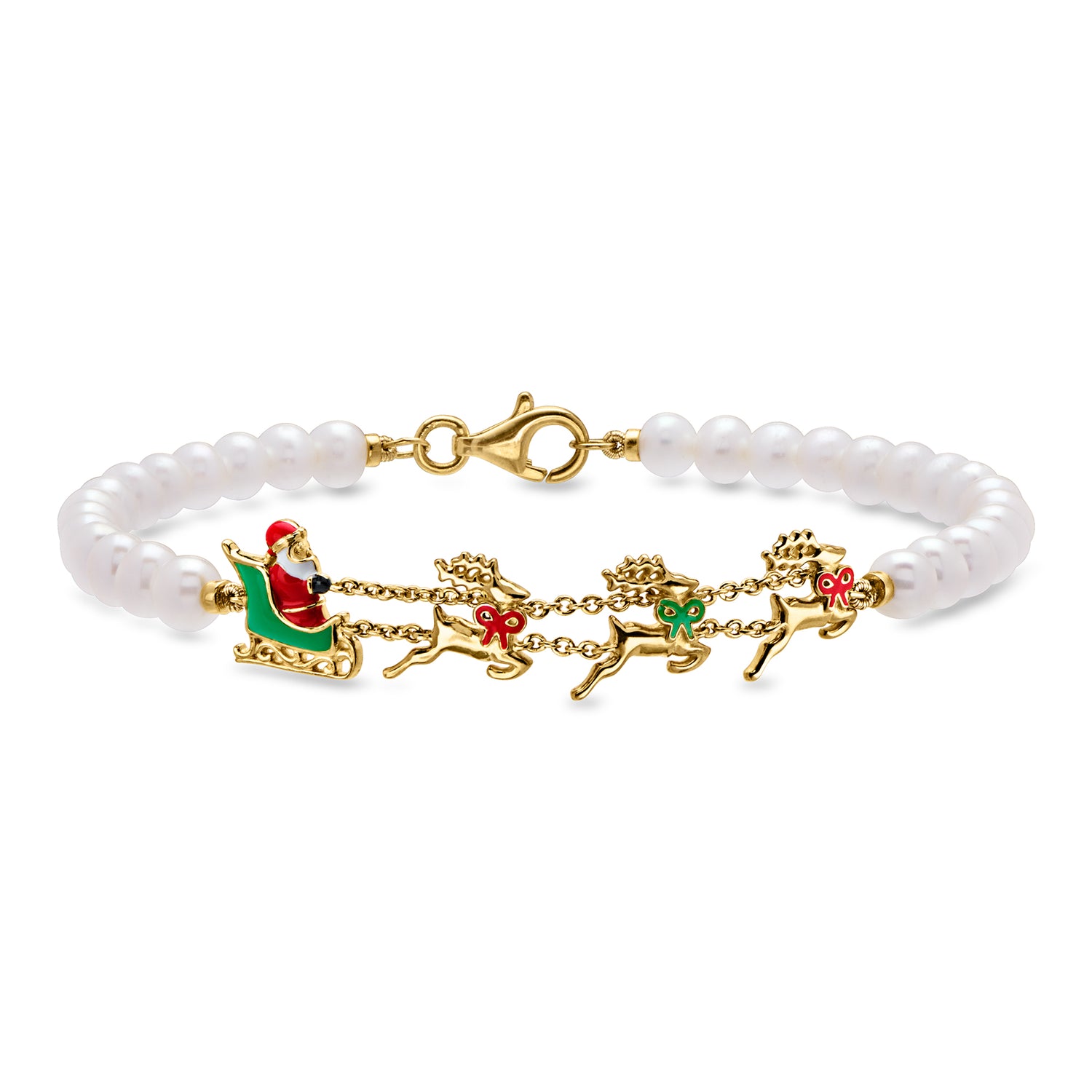 Ross-simons 4-4.5mm Cultured Pearl Christmas Station Bracelet In 18kt Gold Over Sterling