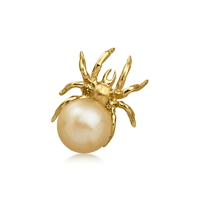 C. 1990 Vintage 8mm Cultured Pearl Spider Pin in 14kt Yellow Gold