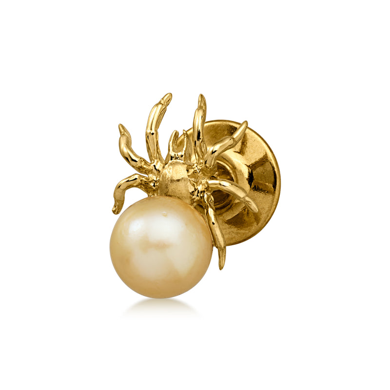 C. 1990 Vintage 8mm Cultured Pearl Spider Pin in 14kt Yellow Gold