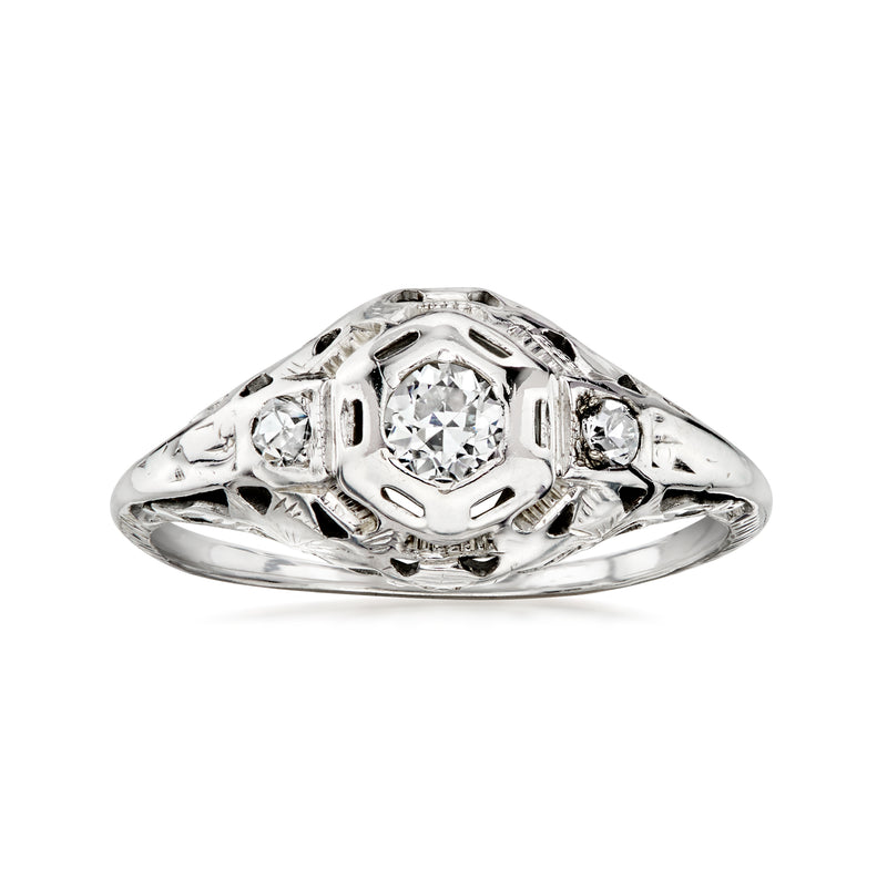 C. 1950 Vintage .23 ct. t.w. Diamond Openwork Ring in 14kt White Gold. Size 7