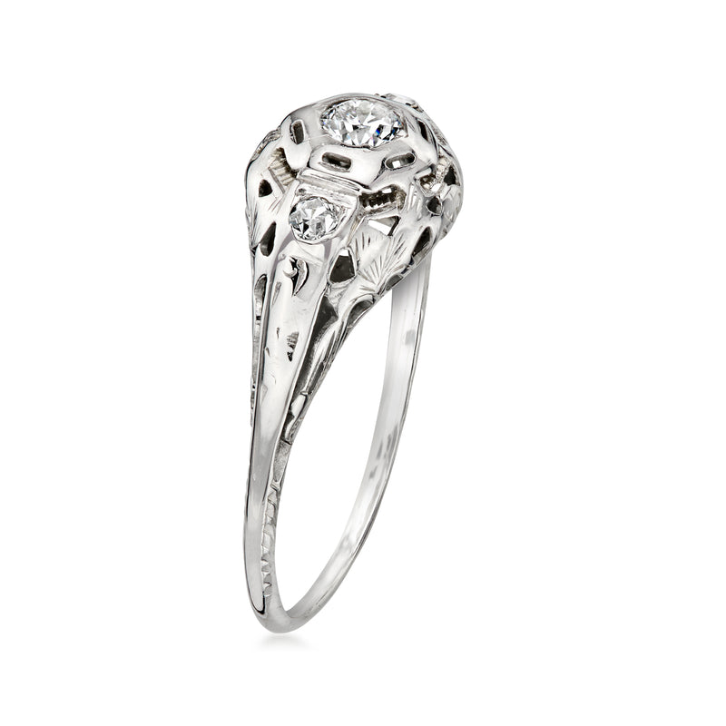 C. 1950 Vintage .23 ct. t.w. Diamond Openwork Ring in 14kt White Gold. Size 7