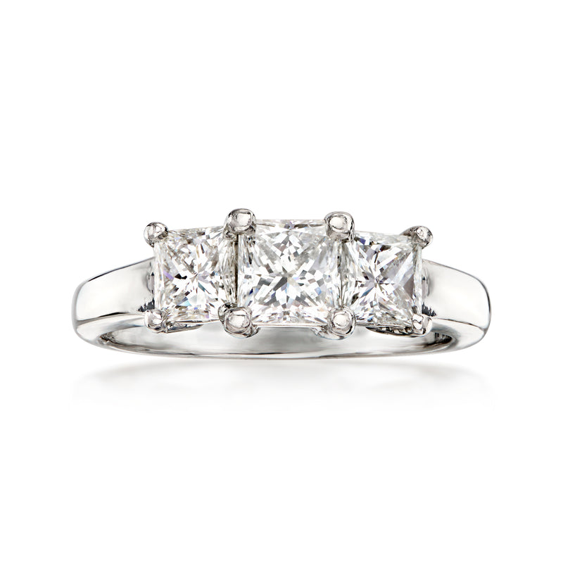 C. 1990 Vintage 1.54 ct. t.w. Diamond Three-Stone Ring in Platinum. Size 6