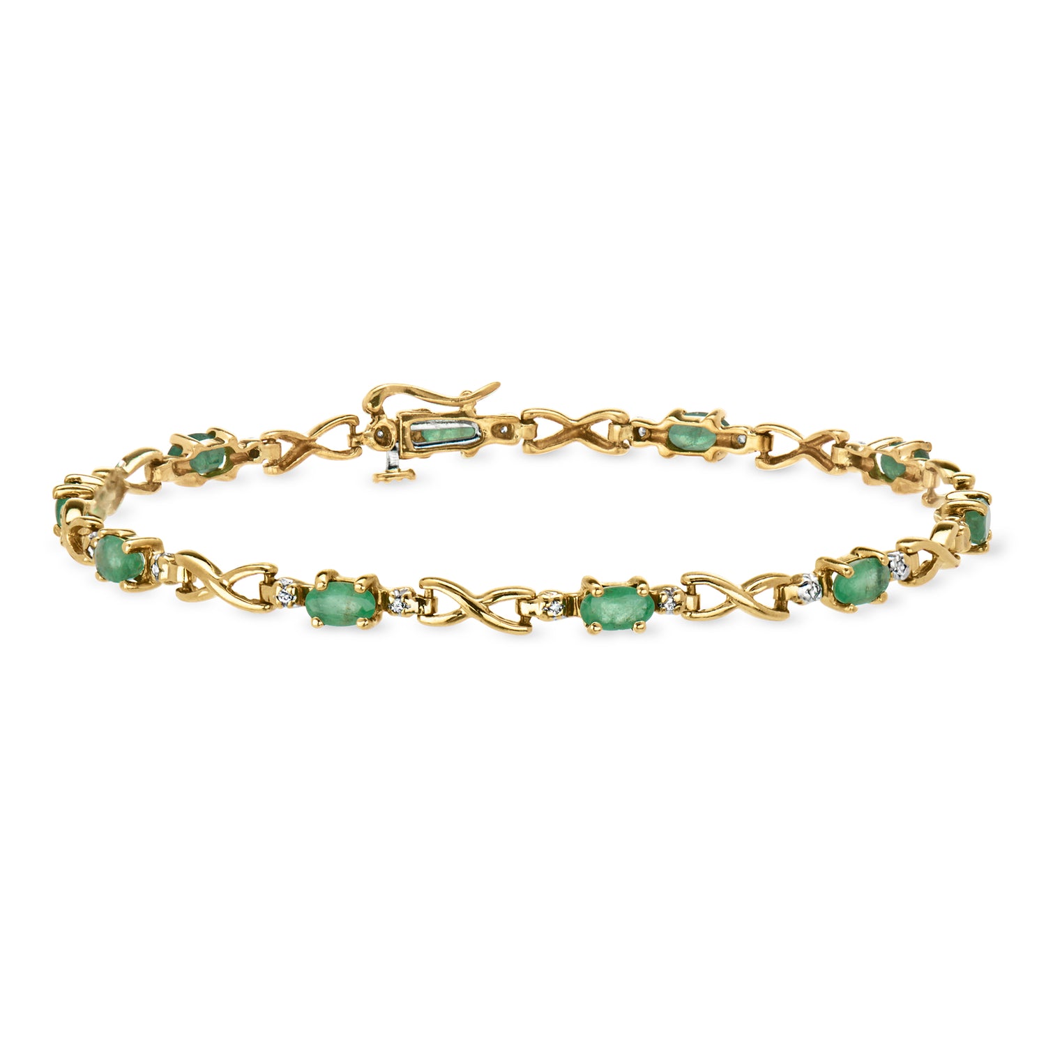 C. 1980 Vintage 2.00 ct. t.w. Emerald Infinity-Link Bracelet with .15 ct. t.w. Diamonds in 10kt Yellow Gold