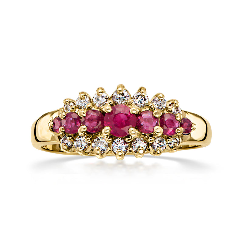 C. 1990 Vintage .70 ct. t.w. Ruby Ring with .30 ct. t.w. Diamonds in 14kt Yellow Gold. Size 7