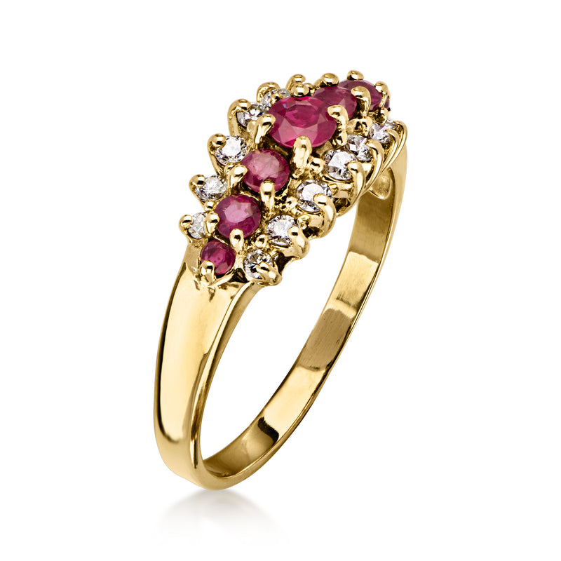 C. 1990 Vintage .70 ct. t.w. Ruby Ring with .30 ct. t.w. Diamonds in 14kt Yellow Gold. Size 7