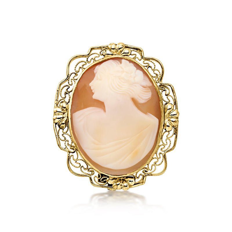 C. 1970 Vintage Brown Shell Cameo Gold-Filled Pin/Pendant