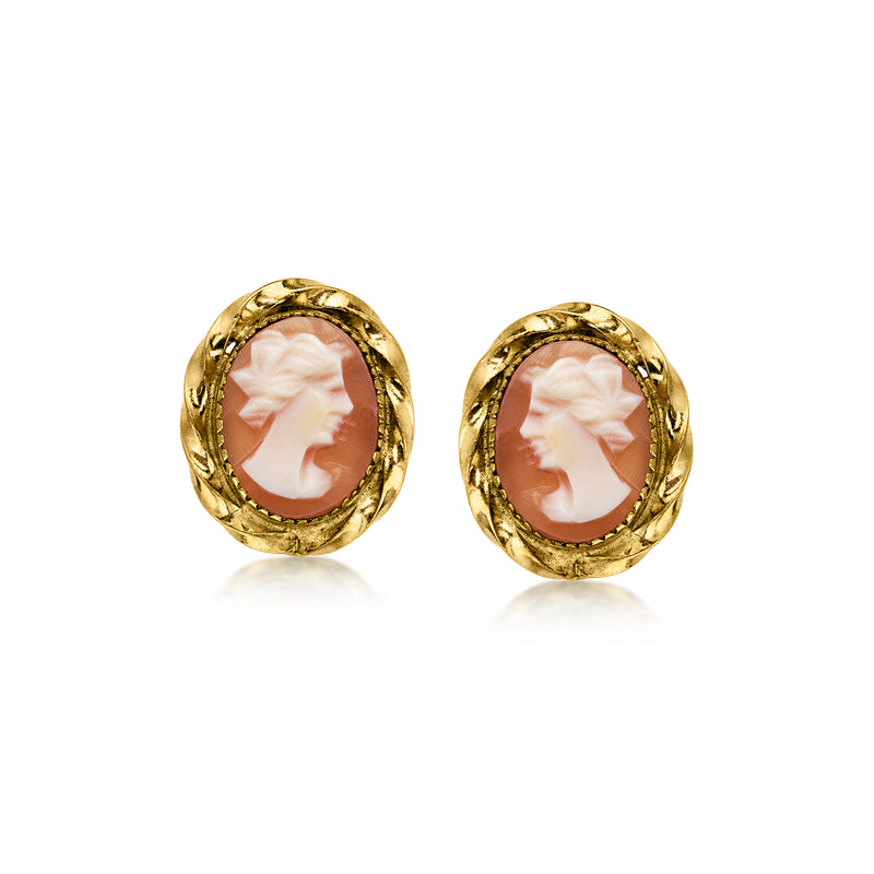 C. 1980 Vintage Orange Shell Cameo Gold-Filled Earrings
