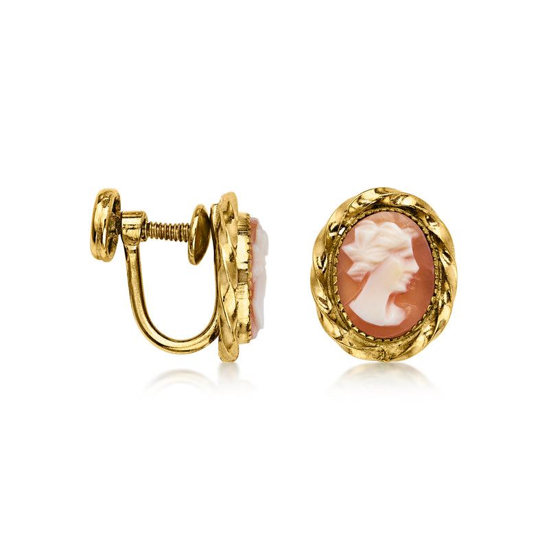C. 1980 Vintage Orange Shell Cameo Gold-Filled Earrings