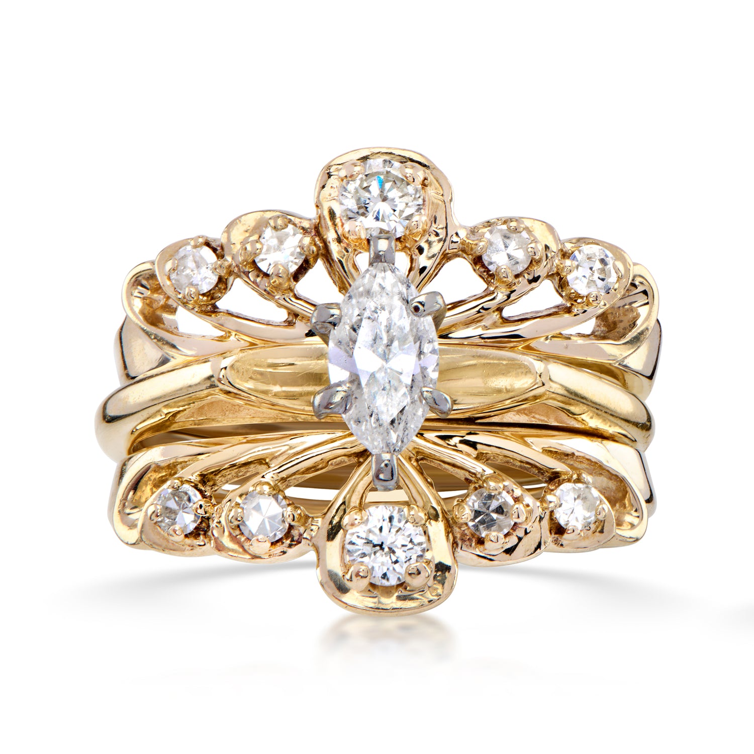 C. 1980 Vintage .92 ct. t.w. Diamond Jewelry Set: Ring with Guard in 14kt Yellow Gold