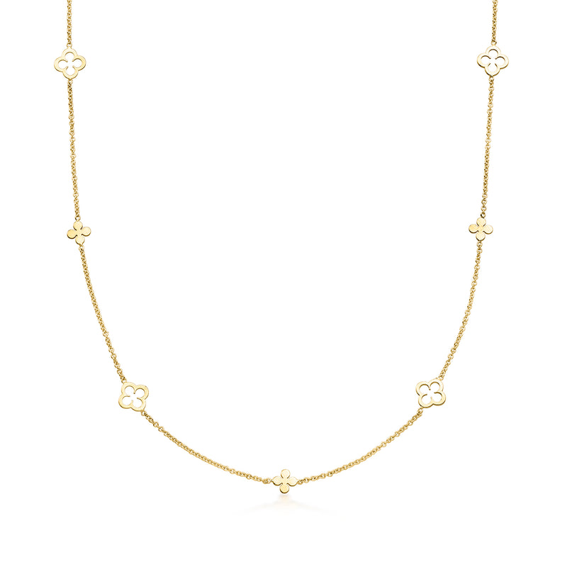 Italian 14kt Yellow Gold Clover Station Necklace