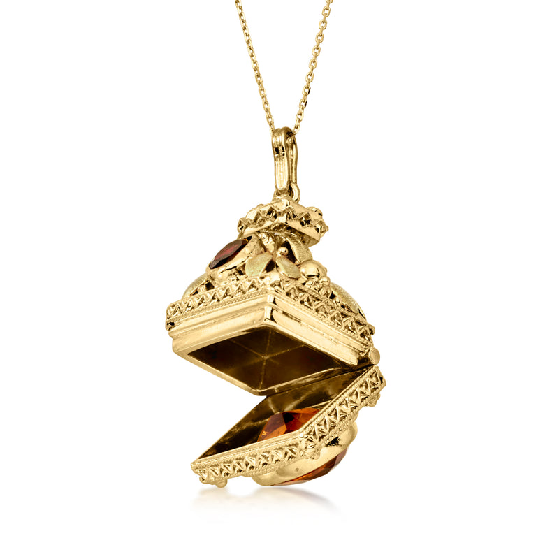 C. 1980 Vintage 7.00 ct. t.w. Citrine Fancy Locket Necklace in 18kt Yellow Gold. 18"