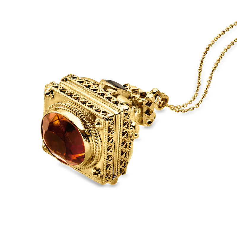 C. 1980 Vintage 7.00 ct. t.w. Citrine Fancy Locket Necklace in 18kt Yellow Gold. 18"