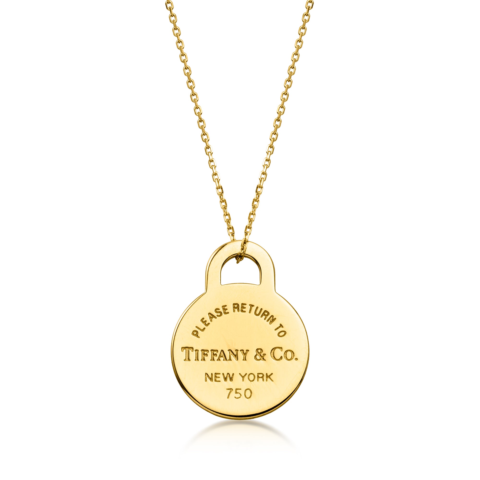 C. 1990 Vintage Tiffany Jewelry 18kt Yellow Gold Round Tag Pendant Nec