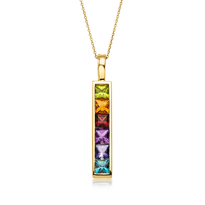 C. 1990 Vintage 3.95 ct. t.w. Multi-Gemstone Bar Pendant Necklace in 18kt Yellow Gold. 18"