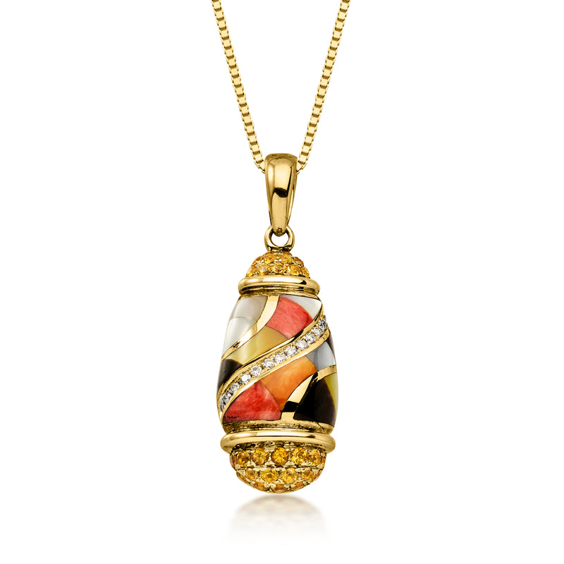 C. 2000 Vintage Asch Grossbardt Multi-Gemstone, .65 ct. t.w. Citrine and .10 ct. t.w. Diamond Pendant Necklace in 14kt Yellow Gold. 18"