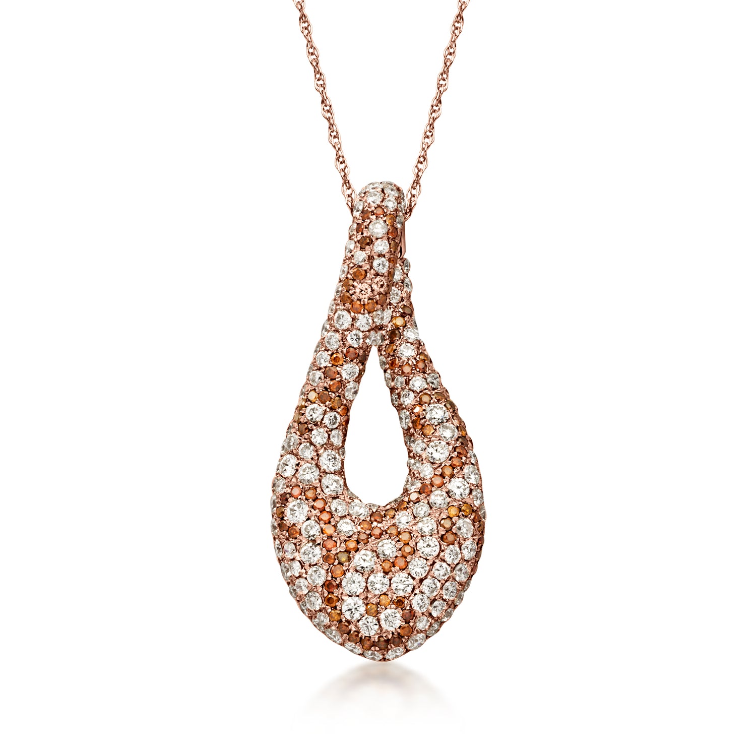 C. 2000 Vintage 3.25 ct. t.w. Brown and White Diamond Pendant Necklace in 18kt Rose Gold