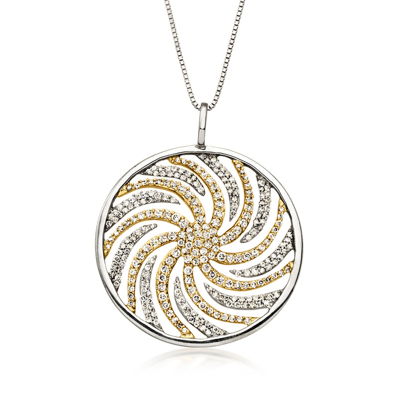 C. 2000 Vintage 4.10 ct. t.w. Diamond Swirl Pendant Necklace in 14kt Two-Tone Gold. 18"