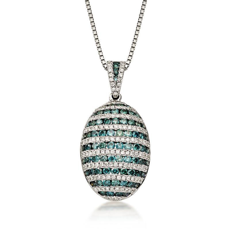 C. 1990 Vintage 2.60 ct. t.w. Blue and White Diamond Oval Pendant Necklace in 18kt White Gold. 18"