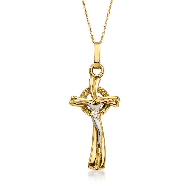 C. 1980 Vintage 14kt Two-Tone Gold Crucifix Pendant Necklace. 18"