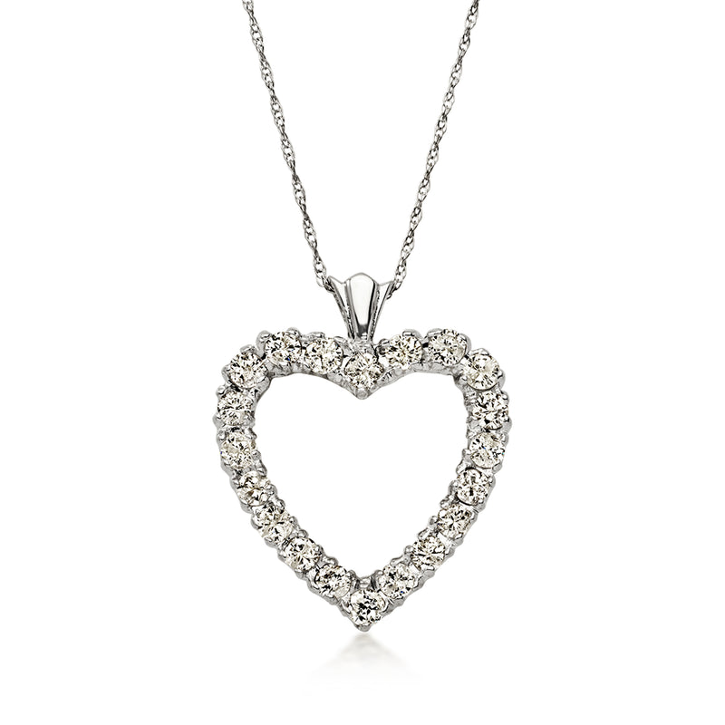 C. 2000 Vintage 1.00 ct. t.w. Diamond Heart Pendant Necklace in 14kt White Gold. 18"