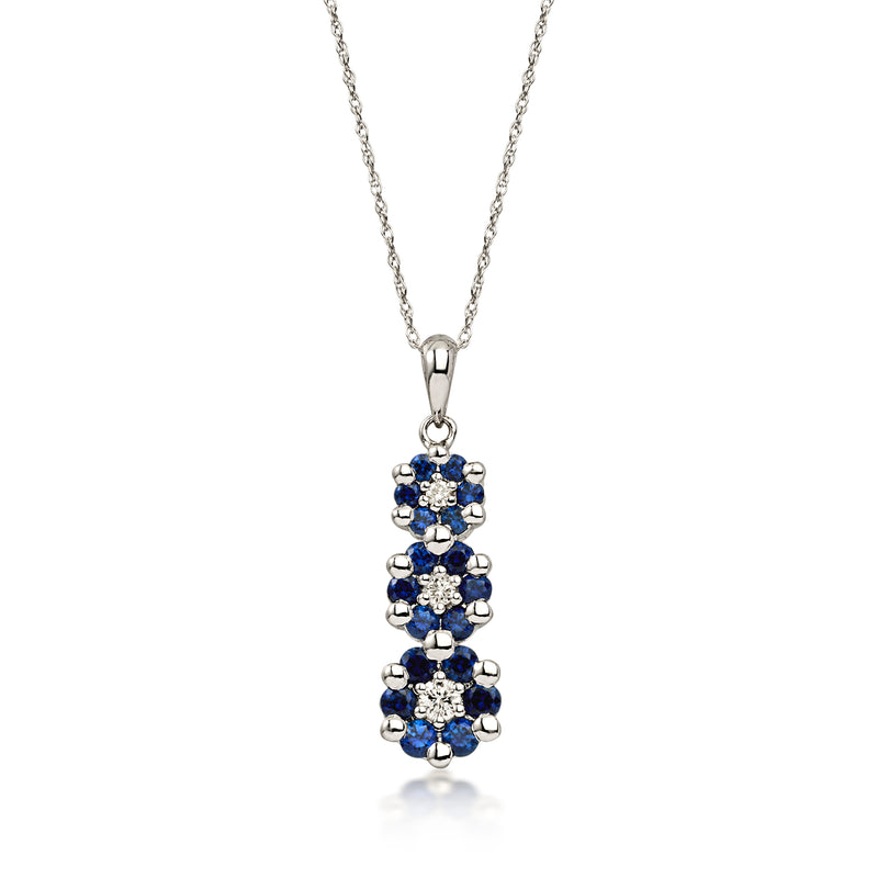 C. 2000 Vintage .87 ct. t.w. Sapphire and .12 ct. t.w. Diamond Cluster Pendant Necklace in 18kt White Gold. 18"