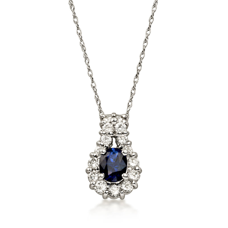 C. 1990 Vintage .64 Carat Sapphire Pendant Necklace with .37 ct. t.w. Diamonds in Platinum. 18"