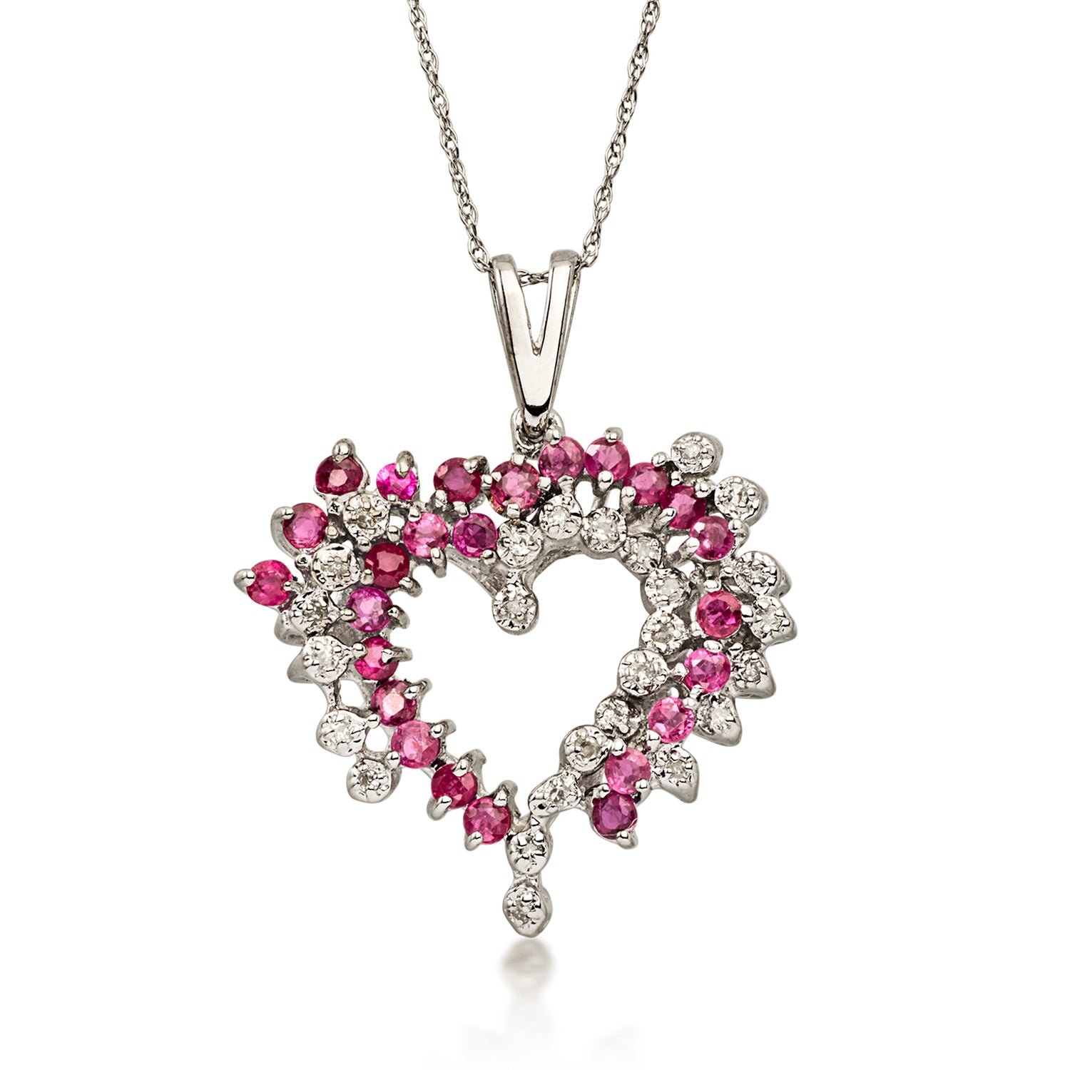 C. 1990 Vintage 1.25 ct. t.w. Ruby and .20 ct. t.w. Diamond Heart Pendant Necklace in 14kt White Gold