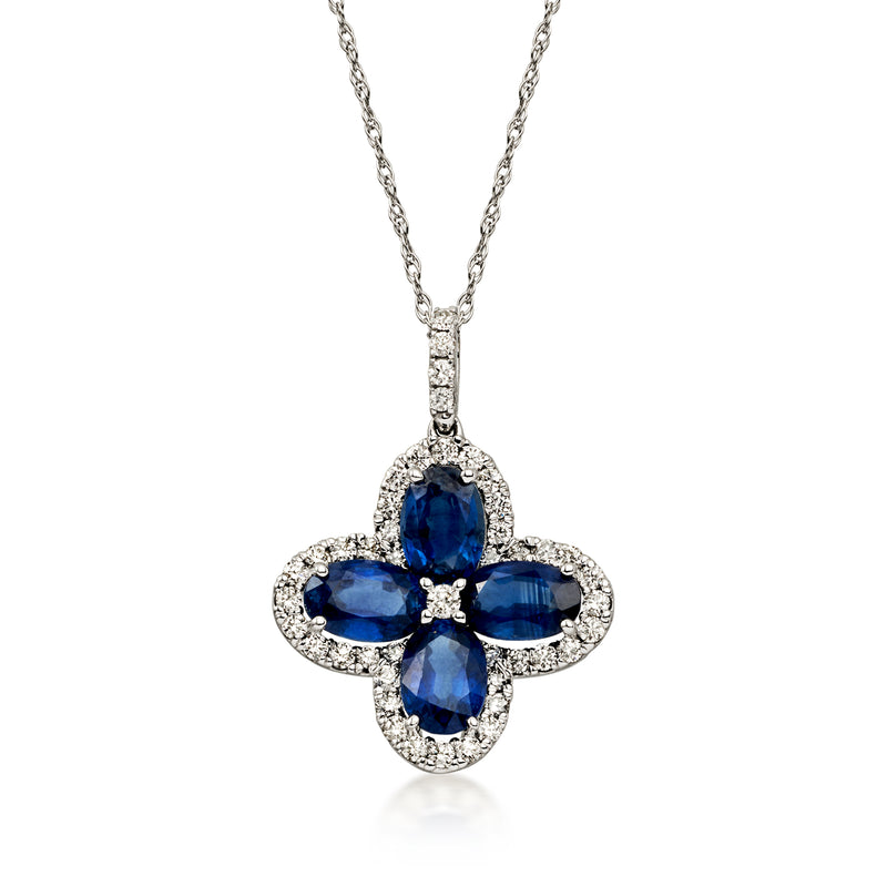 C. 2000 Vintage 2.40 ct. t.w. Sapphire and .50 ct. t.w. Diamond Clover Pendant Necklace in 14kt White Gold. 18"