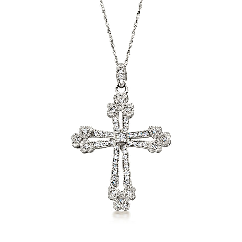 C. 1980 Vintage .33 ct. t.w. Diamond Cross Pendant Necklace in 14kt White Gold. 18"