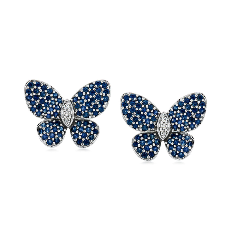 C. 2000 Vintage .72 ct. t.w. Sapphire Butterfly Earrings with Diamonds in 14kt White Gold