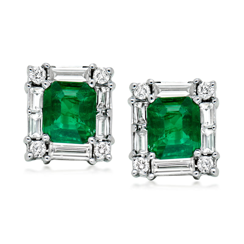 C. 1980 Vintage 3.50 ct. t.w. Emerald Earrings with 2.36 ct. t.w. Diamonds in 18kt White Gold