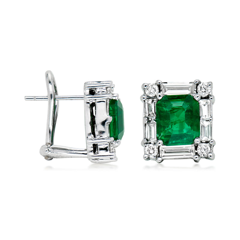 C. 1980 Vintage 3.50 ct. t.w. Emerald Earrings with 2.36 ct. t.w. Diamonds in 18kt White Gold