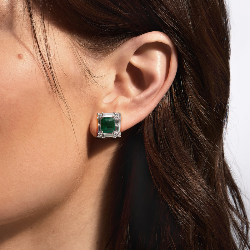 C. 1980 Vintage 3.50 ct. t.w. Emerald Earrings with 2.36 ct. t.w. Diamonds in 18kt White Gold