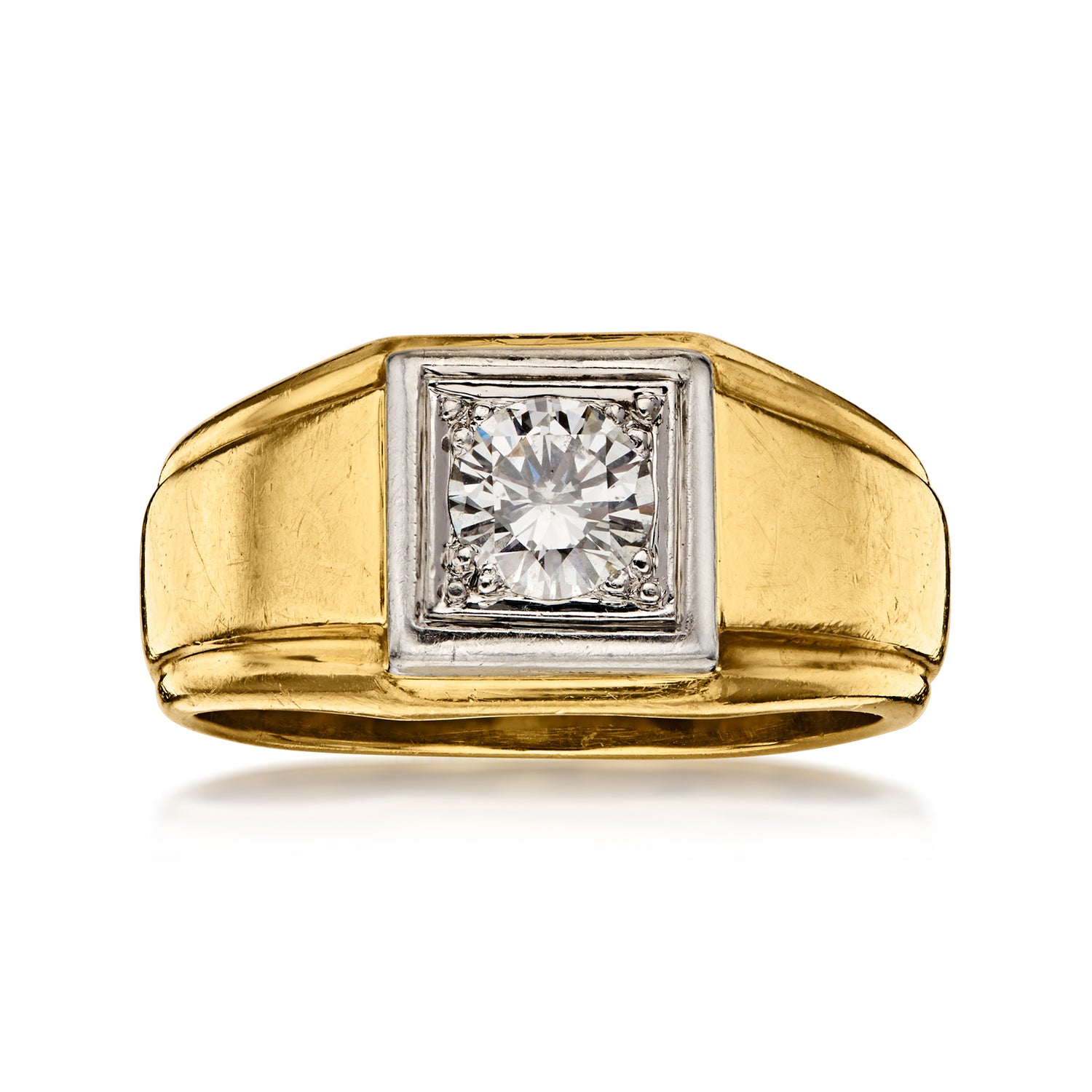 C. 1980 Vintage Men's .65 Carat Diamond Ring in 18kt Yellow Gold