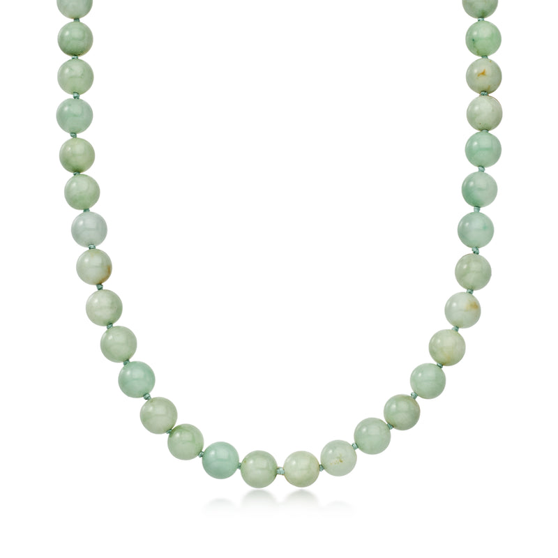 C. 1990 Vintage 8mm Jade Bead Necklace with 14kt Yellow Gold. 25.5"