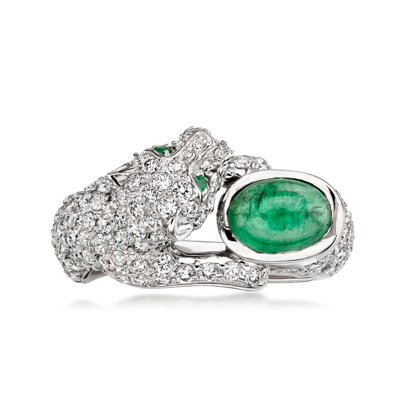 C. 2000 Vintage Effy 3.10 ct. t.w. Diamond and 1.23 ct. t.w. Emerald Panther Ring in 14kt White Gold. Size 7