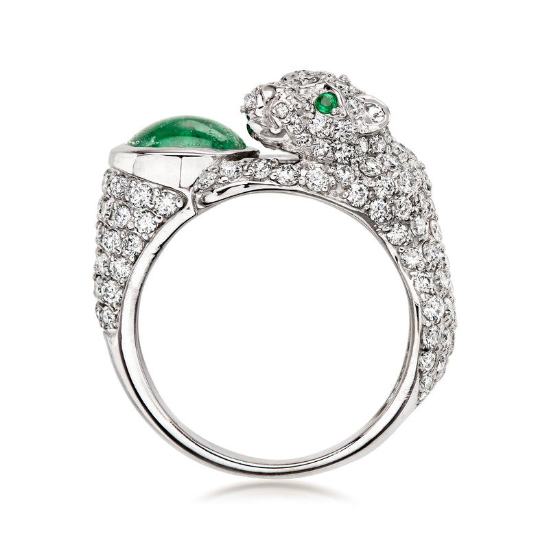 C. 2000 Vintage Effy 3.10 ct. t.w. Diamond and 1.23 ct. t.w. Emerald Panther Ring in 14kt White Gold. Size 7