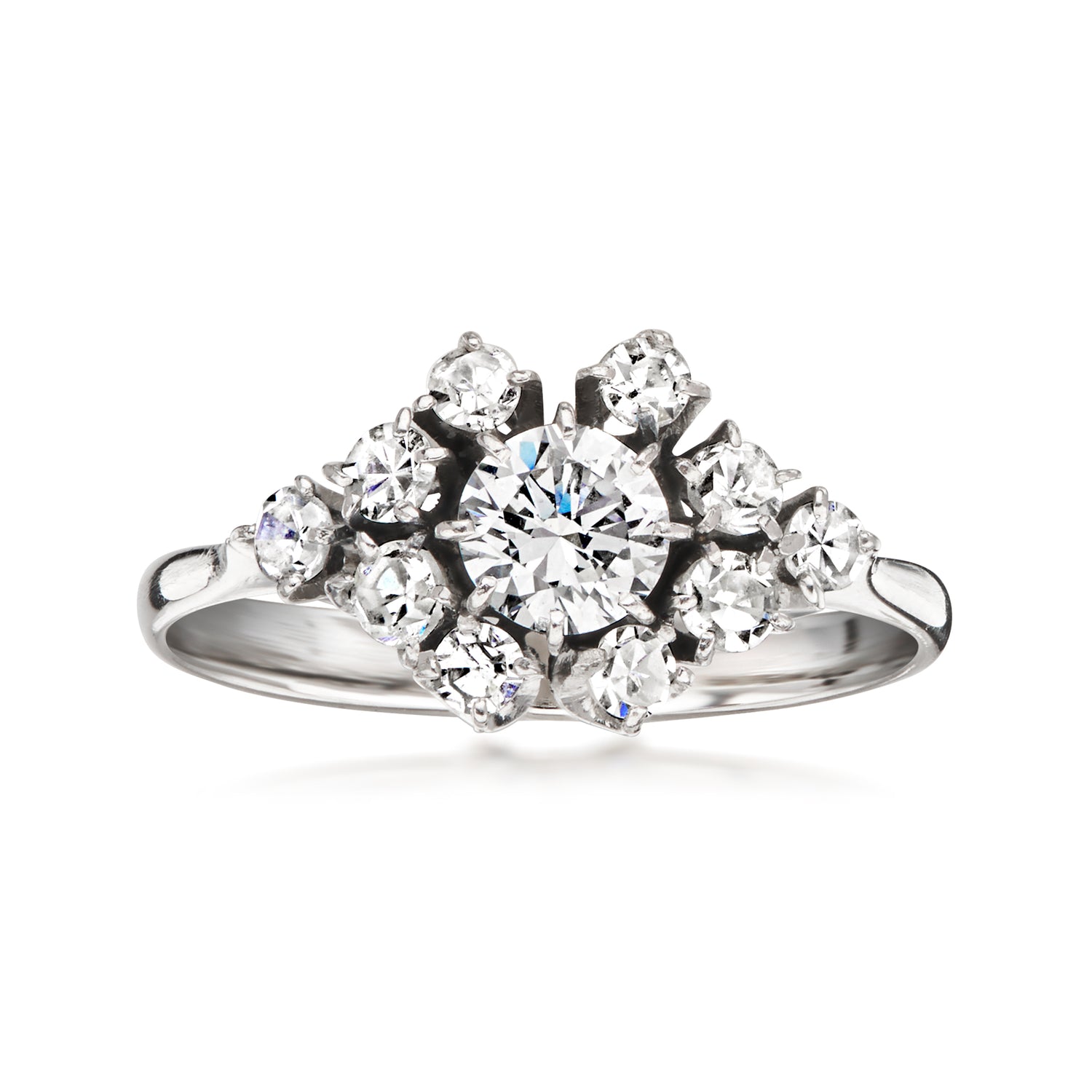 Pre-owned Ross-simons C. 1970 Vintage .75 Ct. T.w. Diamond Cluster Ring In Platinum In Silver