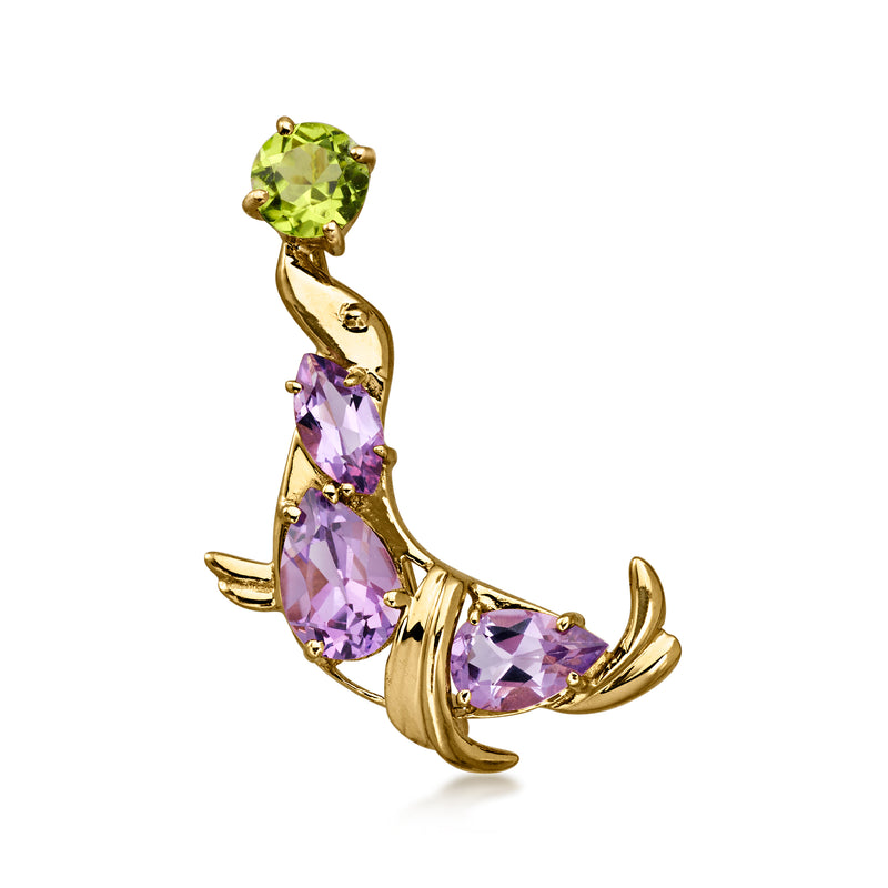 C. 1990 Vintage 2.66 ct. t.w. Amethyst and .86 Carat Peridot Seal Pin/Pendant in 14kt Yellow Gold