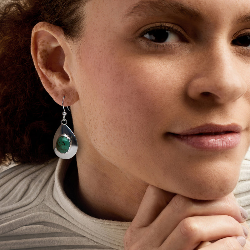 C. 1990 Vintage Turquoise Drop Earrings in Sterling Silver