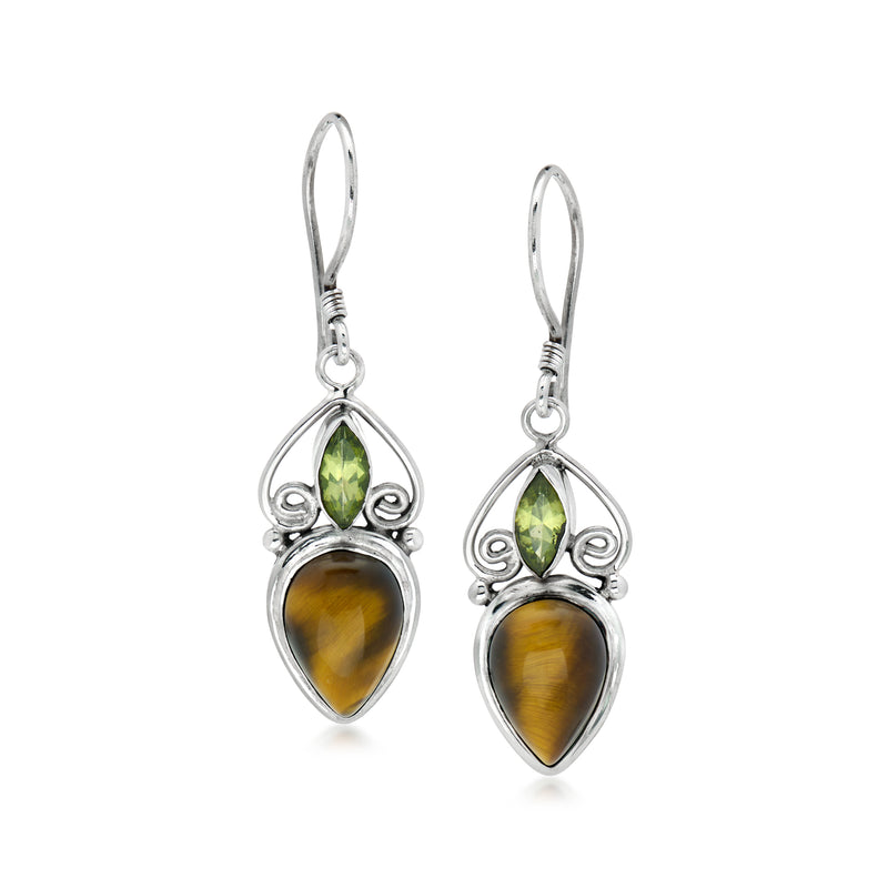C. 1990 Vintage Tiger Eye and 1.00 ct. t.w. Peridot Drop Earrings in Sterling Silver