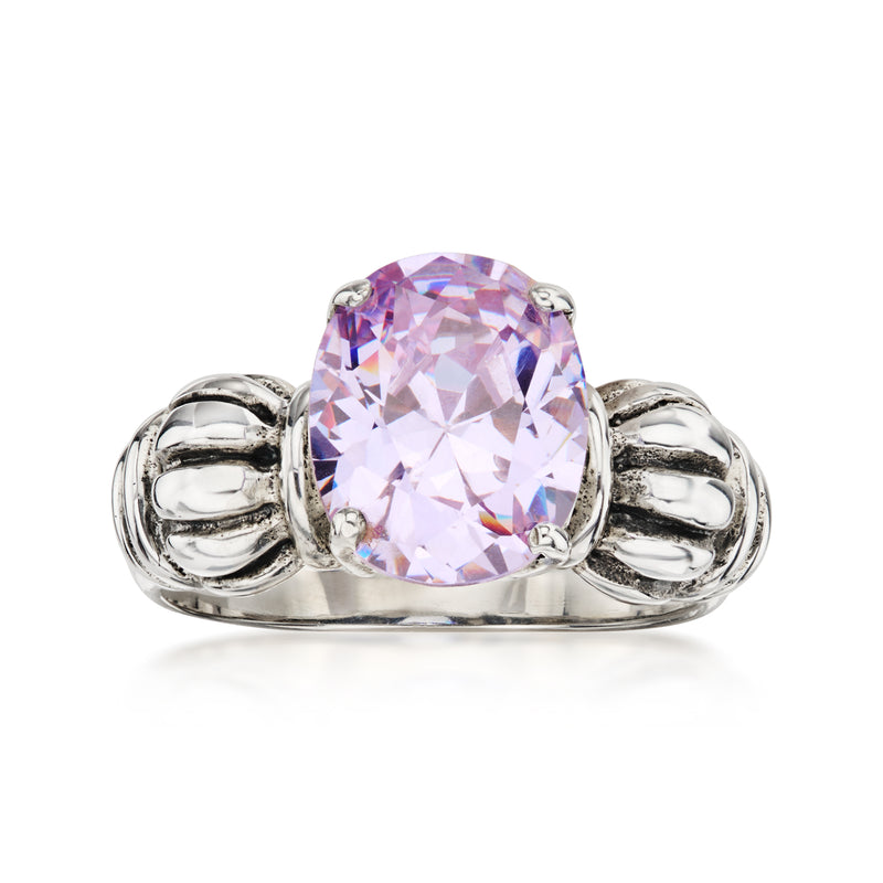 C. 1990 Vintage 3.50 Carat Simulated Amethyst Ring in Sterling Silver. Size 7