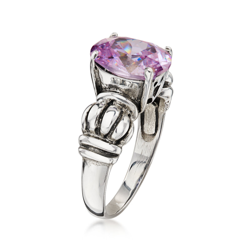 C. 1990 Vintage 3.50 Carat Simulated Amethyst Ring in Sterling Silver. Size 7