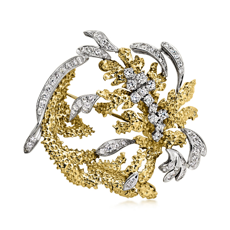 C. 1960 Vintage 2.50 ct. t.w. Diamond Swirl Pin in 18kt Two-Tone Gold