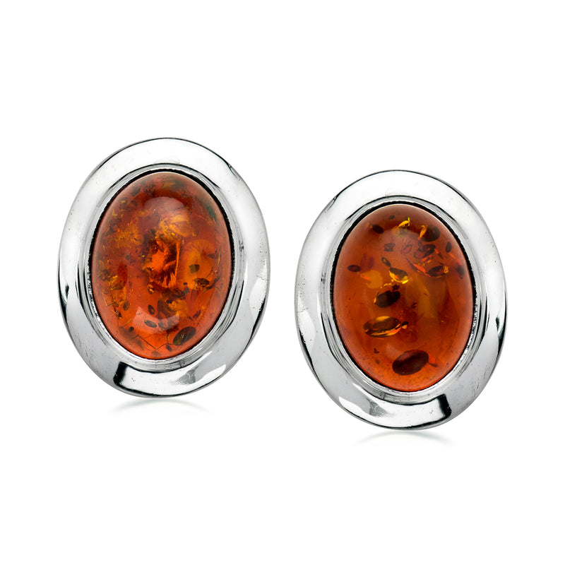 C. 1980 Vintage Amber Oval Earrings in Sterling Silver