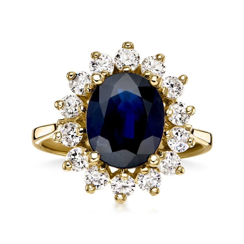 C. 1980 Vintage 3.65 Carat Sapphire Ring with 1.00 ct. t.w. Diamonds in 14kt Yellow Gold. Size 7