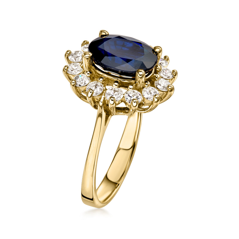 C. 1980 Vintage 3.65 Carat Sapphire Ring with 1.00 ct. t.w. Diamonds in 14kt Yellow Gold. Size 7