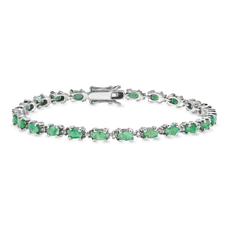 C. 1990 Vintage 4.50 ct. t.w. Emerald Tennis Bracelet with Diamonds in Sterling Silver. 7.5"
