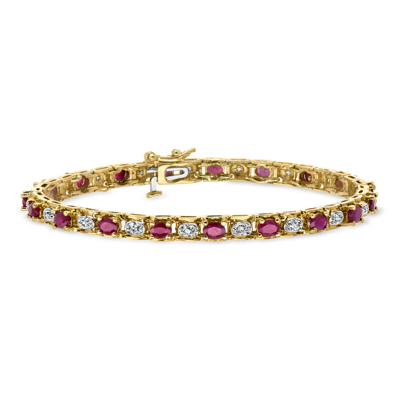 C. 1990 Vintage 4.75 ct. t.w. Ruby Tennis Bracelet with .20 ct. t.w. Diamonds in 14kt Yellow Gold. 7"